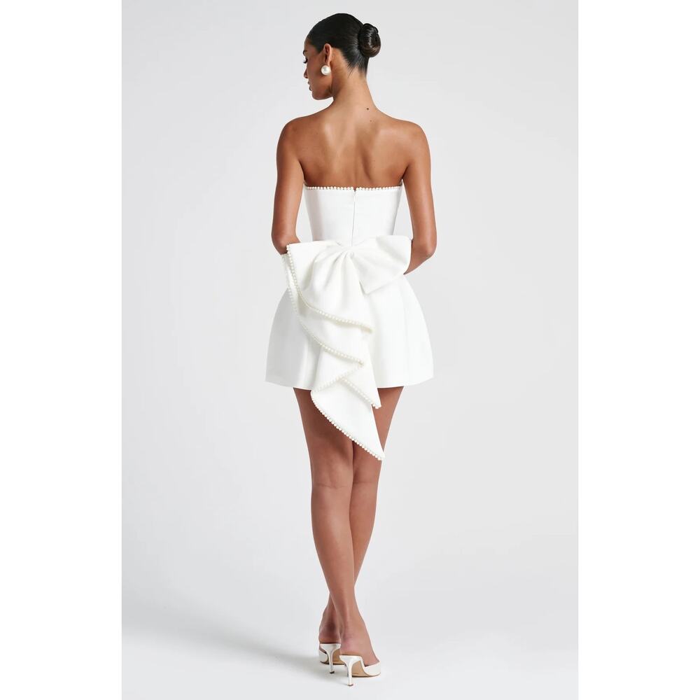 NWT Babyboo Suni Ivory Bow Pearl Trim Strapless Cocktail Mini Dress Women Size M - Picture 5 of 16